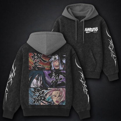 Naruto Bold Black and Grey Washed Hoodie