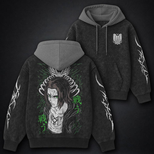 Attack on Titan Vintage Black and Grey Washed Hoodie