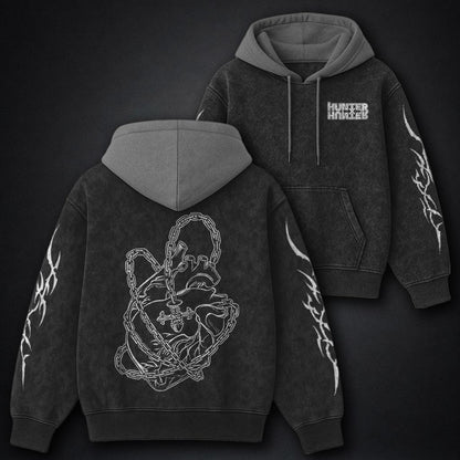 Hunter x Hunter Graphic Black and Grey Washed Hoodie