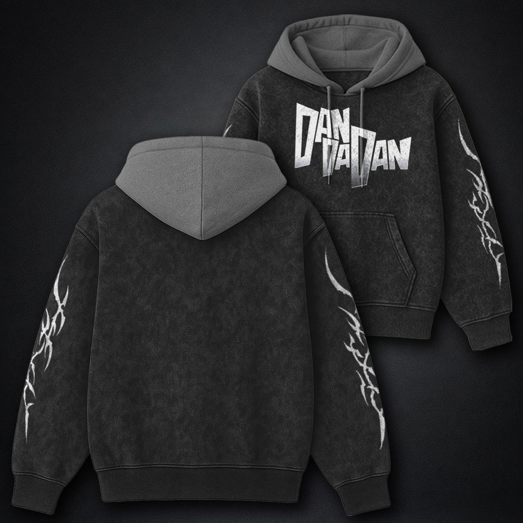 Dandadan Essential Black and Grey Washed Hoodie