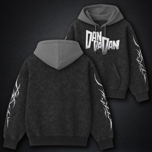 Dandadan Essential Black and Grey Washed Hoodie