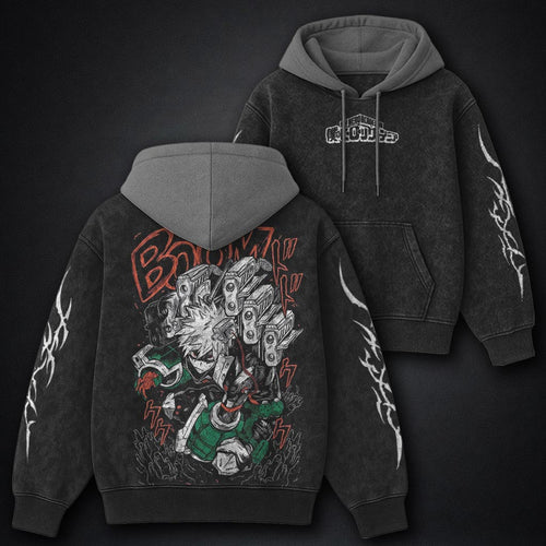 My Hero Academia Modern Black and Grey Washed Hoodie