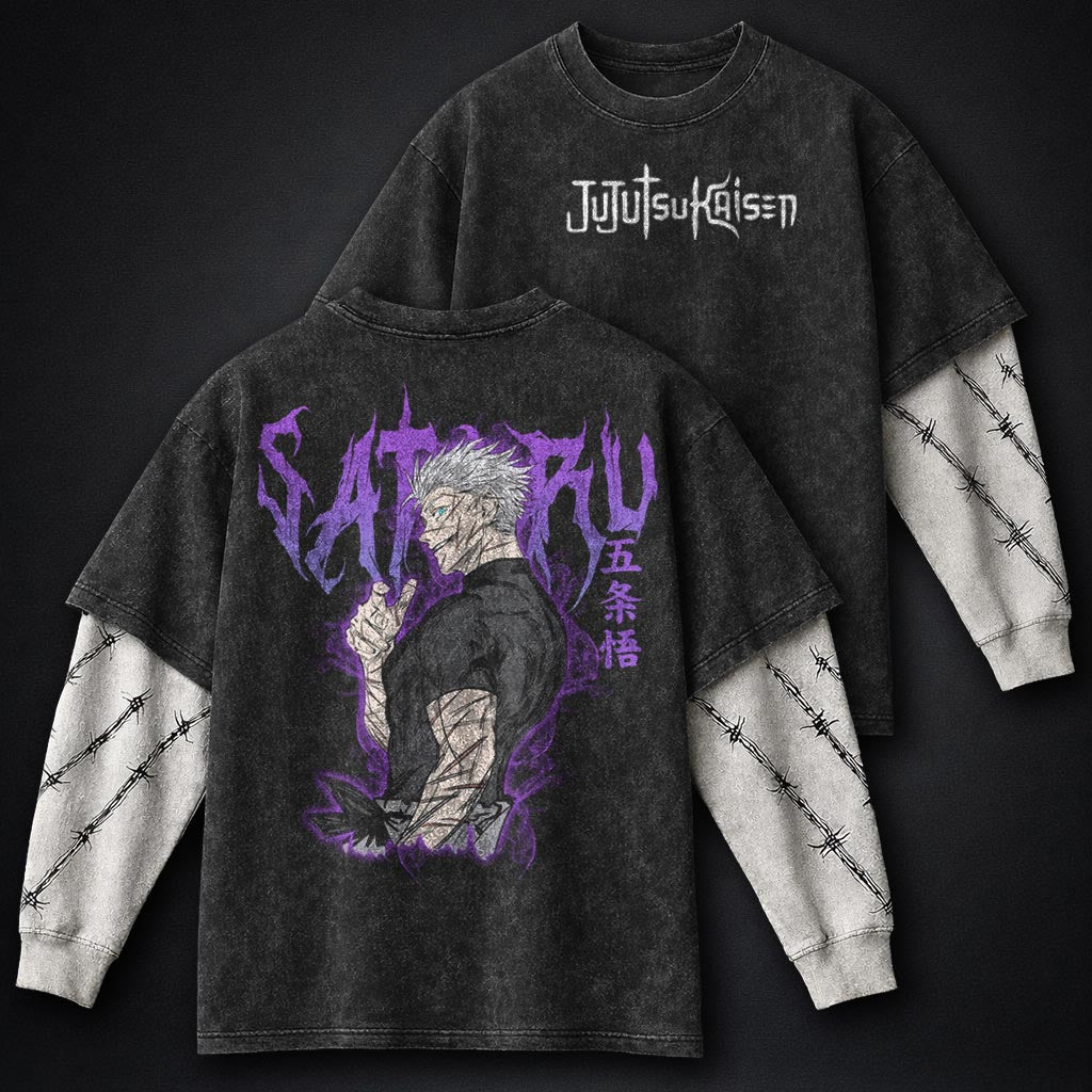 Jujutsu Kaisen Streetwear Washed Double Sleeves T-Shirt