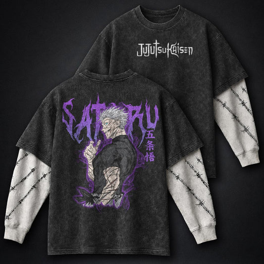 Jujutsu Kaisen Streetwear Washed Double Sleeves T-Shirt
