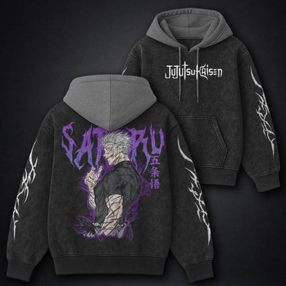 Jujutsu Kaisen Heavyweight Black and Grey Washed Hoodie