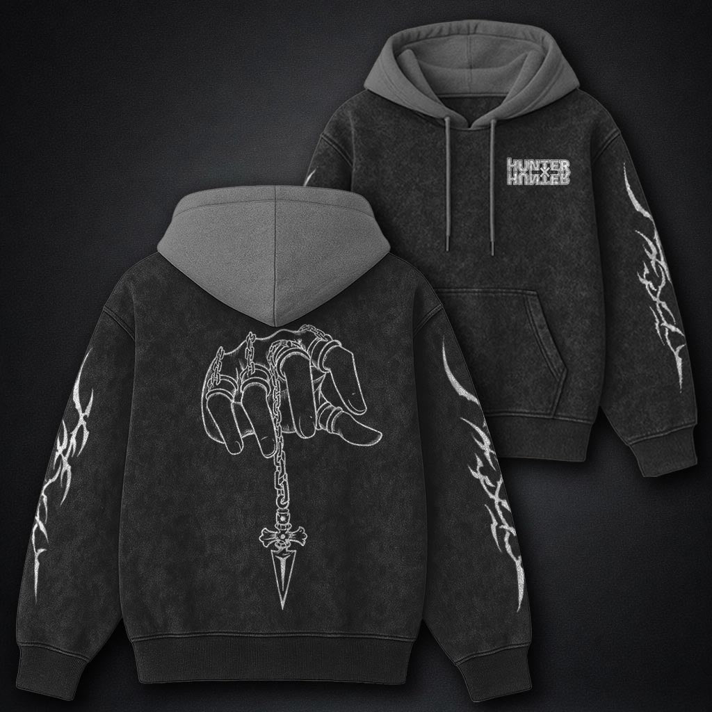 Hunter x Hunter Urban Black and Grey Washed Hoodie