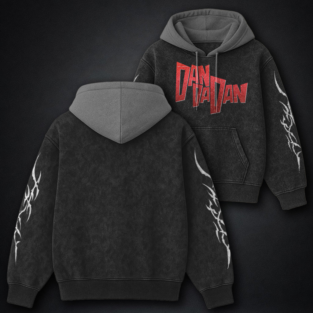 Dandadan Signature Black and Grey Washed Hoodie