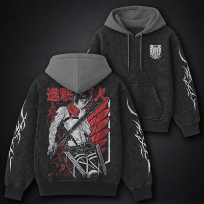 Attack on Titan Everyday Black and Grey Washed Hoodie