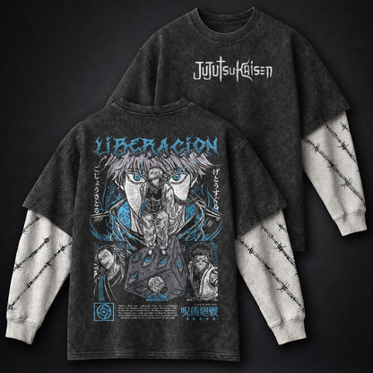 Jujutsu Kaisen Distressed Washed Double Sleeves T-Shirt