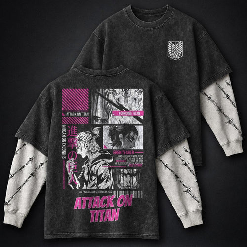 Attack on Titan Distressed Washed Double Sleeves T-Shirt