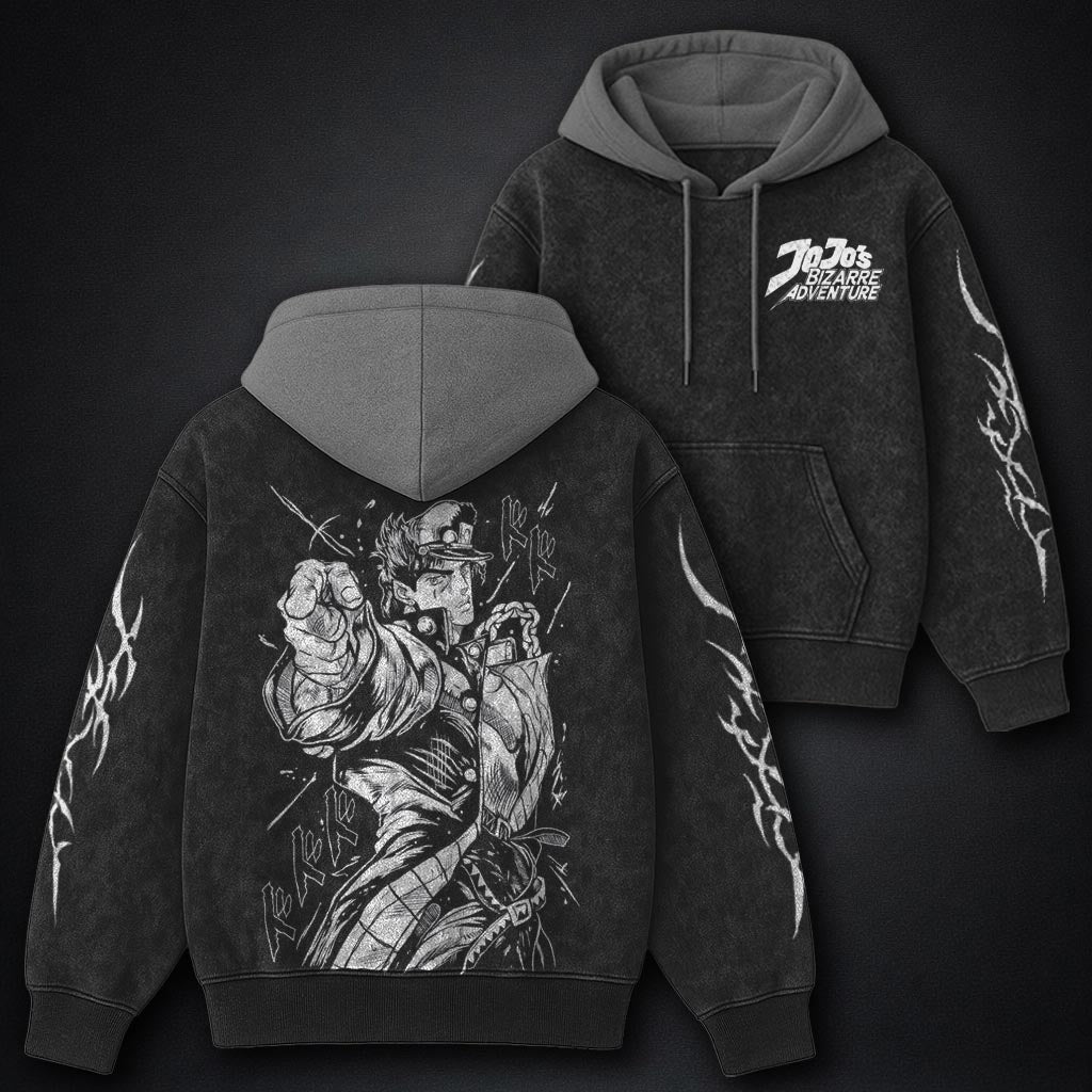 JoJo Heavyweight Black and Grey Washed Hoodie
