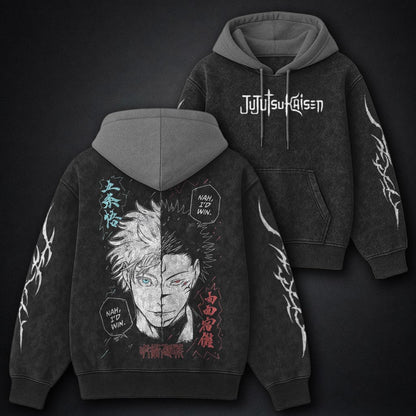 Jujutsu Kaisen Cozy Black and Grey Washed Hoodie