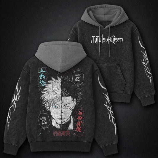 Jujutsu Kaisen Cozy Black and Grey Washed Hoodie