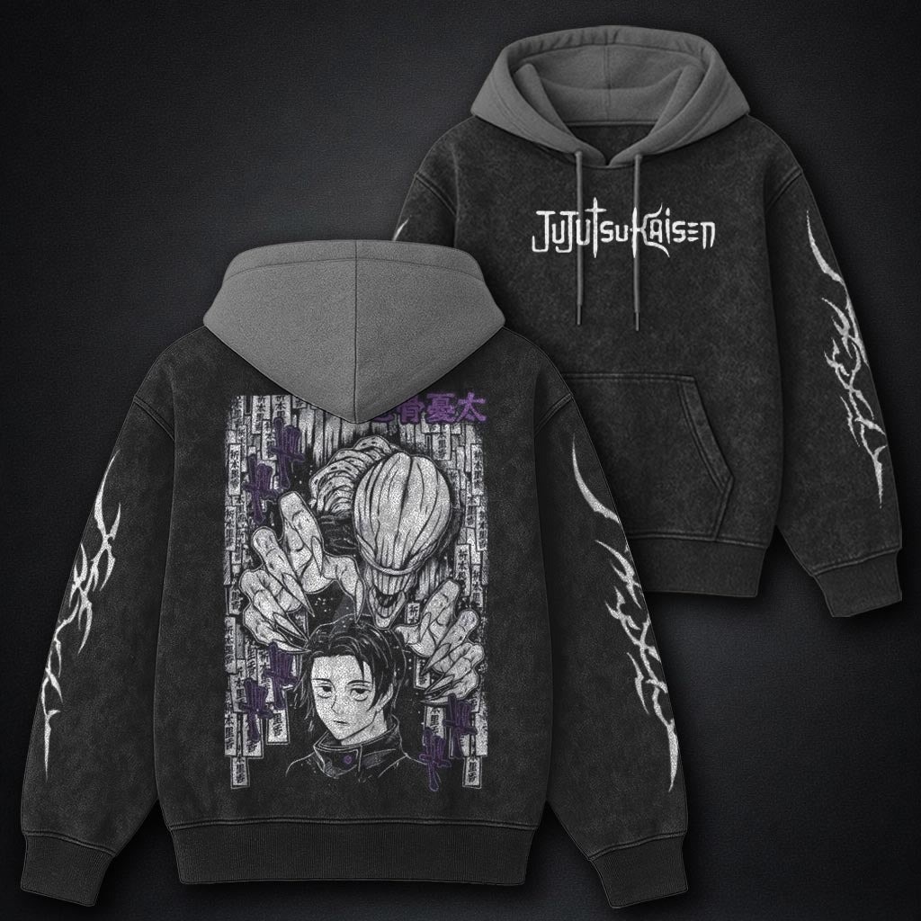 Jujutsu Kaisen Comfortable Black and Grey Washed Hoodie