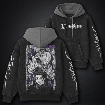 Jujutsu Kaisen Comfortable Black and Grey Washed Hoodie