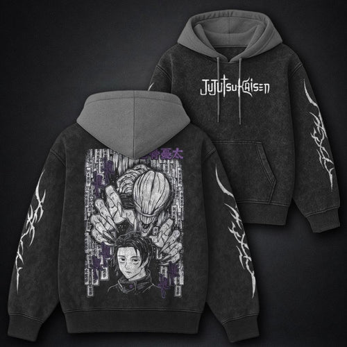 Jujutsu Kaisen Comfortable Black and Grey Washed Hoodie