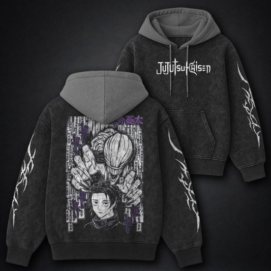 Jujutsu Kaisen Comfortable Black and Grey Washed Hoodie