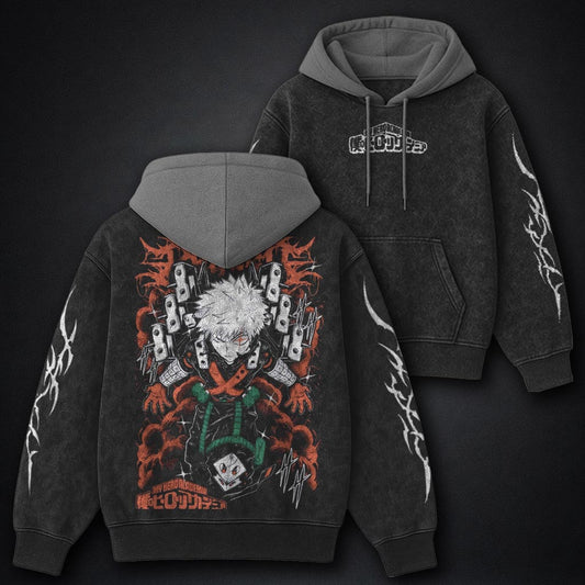 My Hero Academia Heavyweight Black and Grey Washed Hoodie
