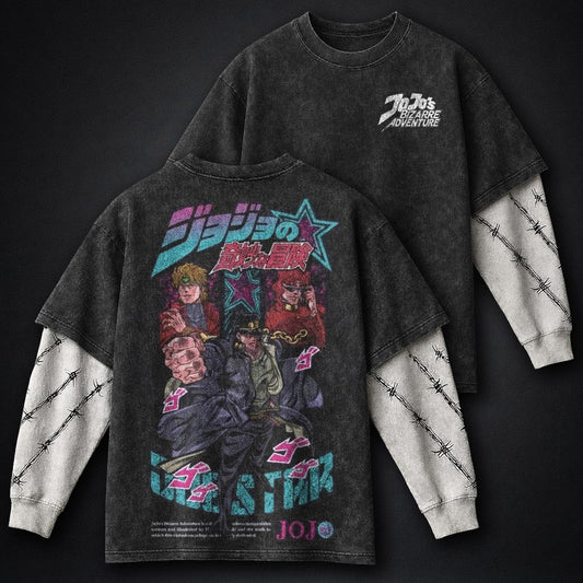 JoJo Oversized Washed Double Sleeves T-Shirt