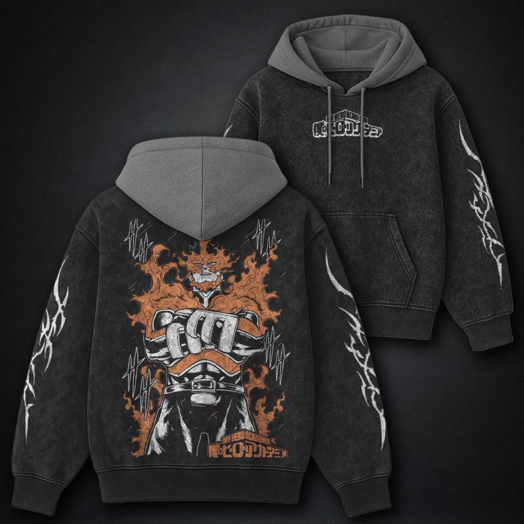 My Hero Academia Relaxed Black and Grey Washed Hoodie