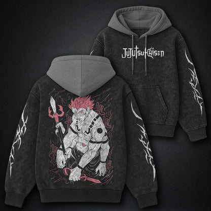 Jujutsu Kaisen Modern Black and Grey Washed Hoodie