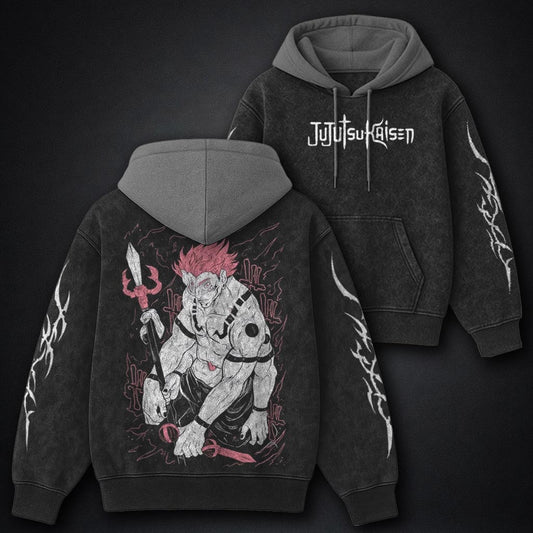 Jujutsu Kaisen Modern Black and Grey Washed Hoodie