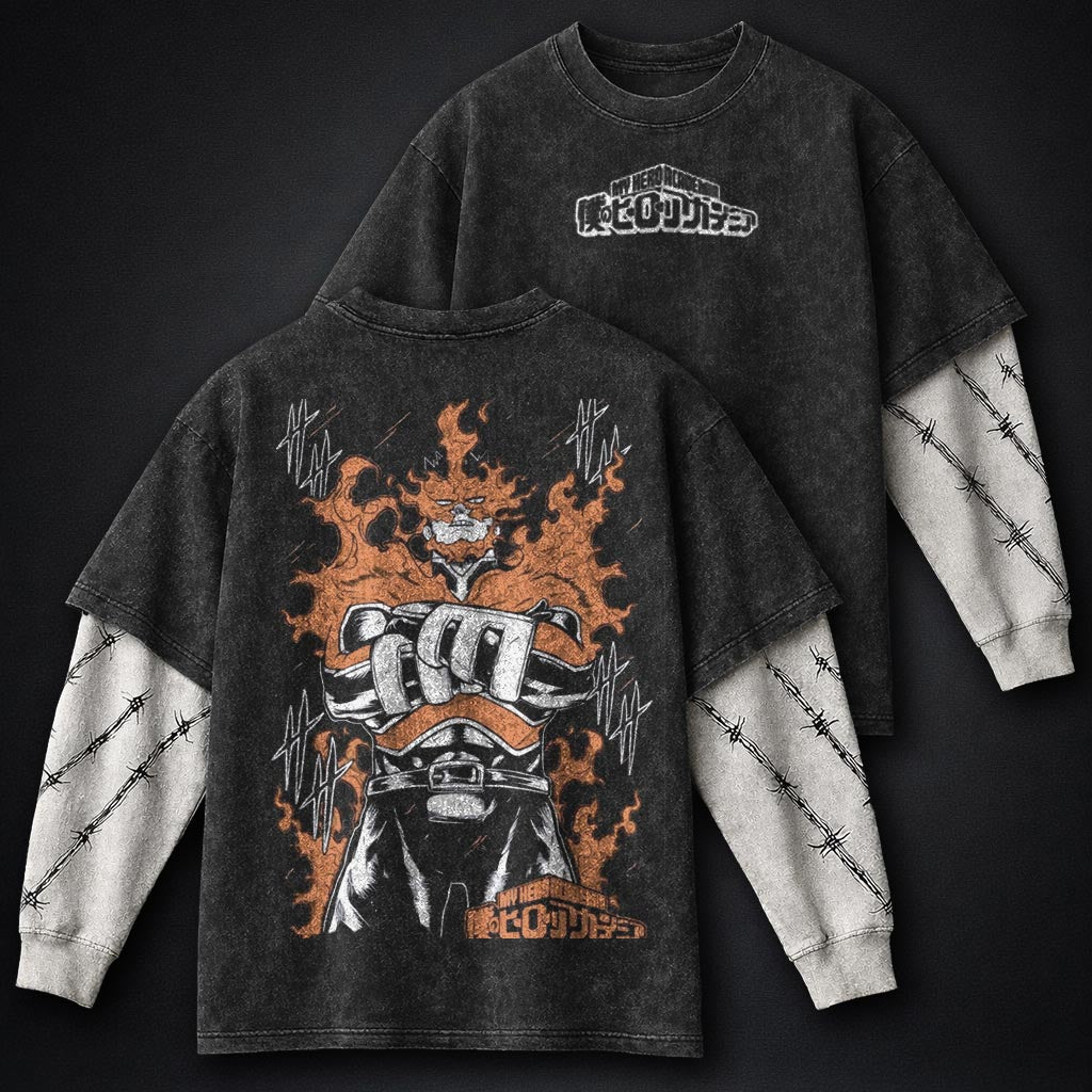 My Hero Academia Distressed Washed Double Sleeves T-Shirt