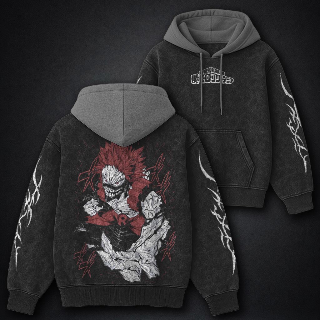 My Hero Academia Lightweight Black and Grey Washed Hoodie