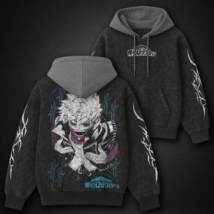 My Hero Academia Distressed Black and Grey Washed Hoodie