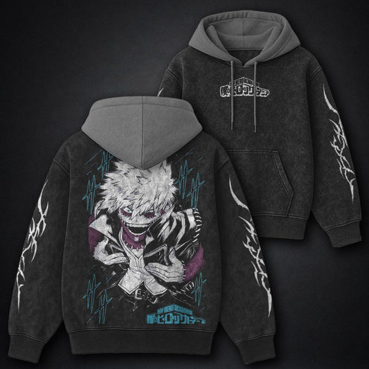 My Hero Academia Distressed Black and Grey Washed Hoodie