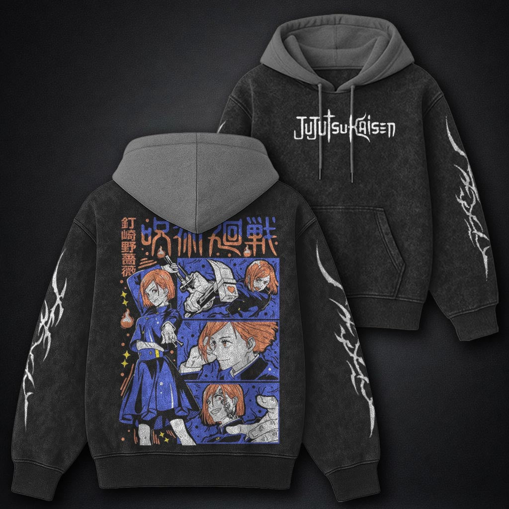 Jujutsu Kaisen Elevated Black and Grey Washed Hoodie