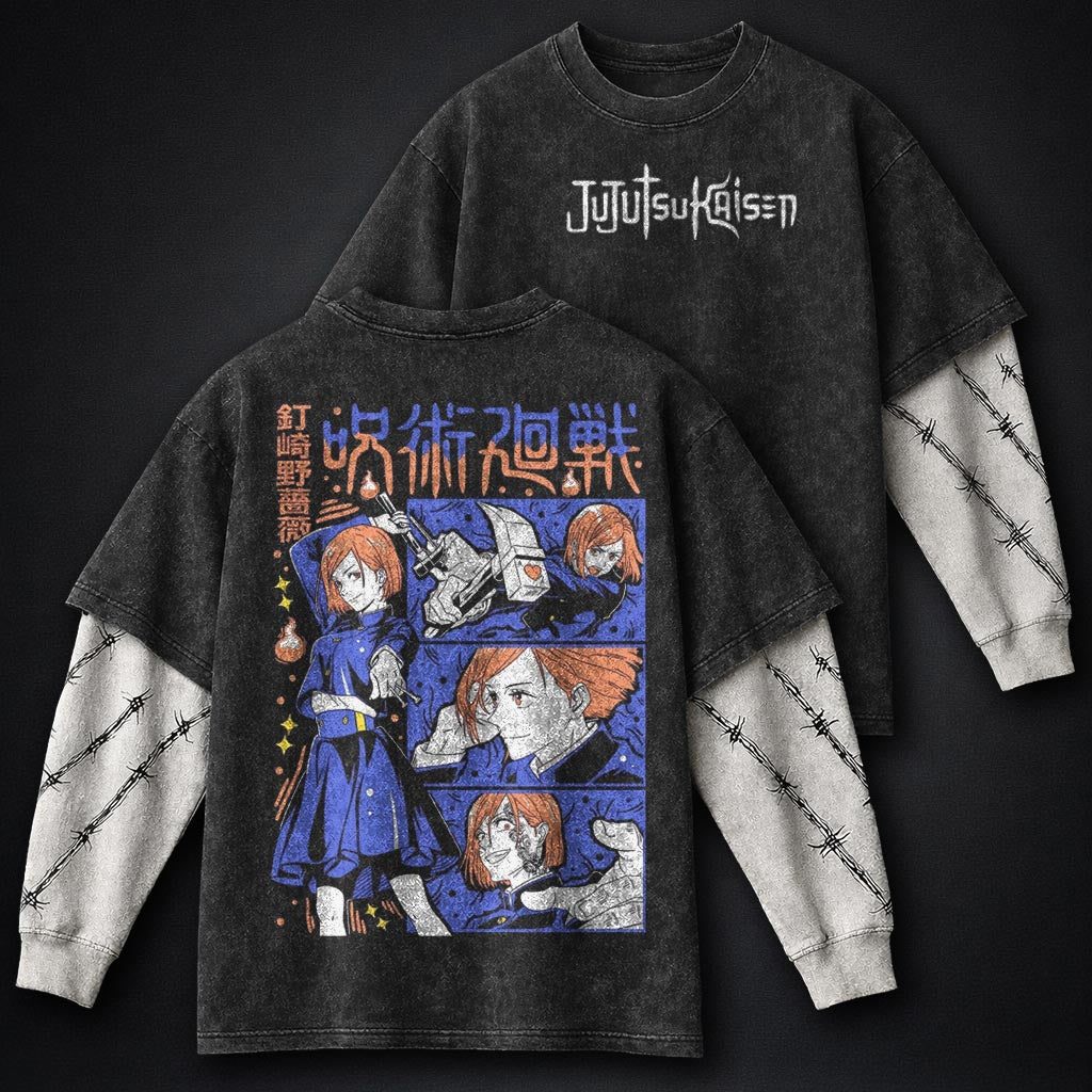 Jujutsu Kaisen Retro Washed Double Sleeves T-Shirt