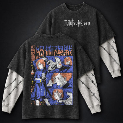 Jujutsu Kaisen Retro Washed Double Sleeves T-Shirt