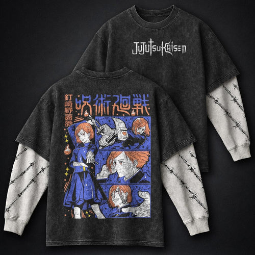 Jujutsu Kaisen Retro Washed Double Sleeves T-Shirt