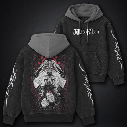 Jujutsu Kaisen Casual Black and Grey Washed Hoodie
