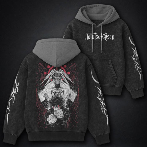 Jujutsu Kaisen Casual Black and Grey Washed Hoodie