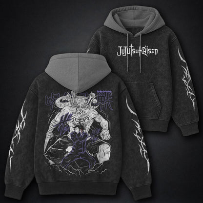 Jujutsu Kaisen Bold Black and Grey Washed Hoodie