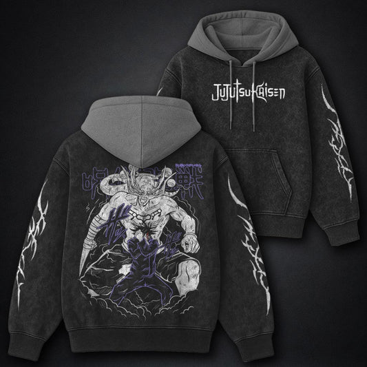 Jujutsu Kaisen Bold Black and Grey Washed Hoodie