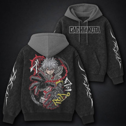 Gachiakuta Lightweight Black and Grey Washed Hoodie