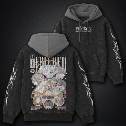Frieren Relaxed Black and Grey Washed Hoodie