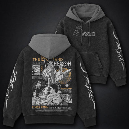 Ghibli Minimal Black and Grey Washed Hoodie