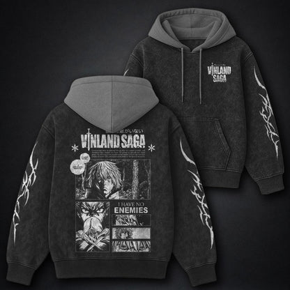Vinland Saga Heavyweight Black and Grey Washed Hoodie