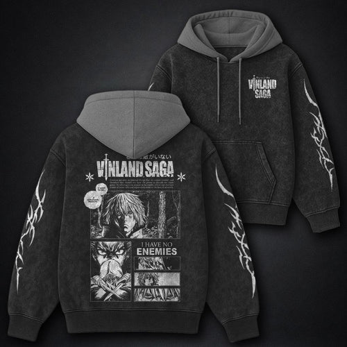 Vinland Saga Heavyweight Black and Grey Washed Hoodie