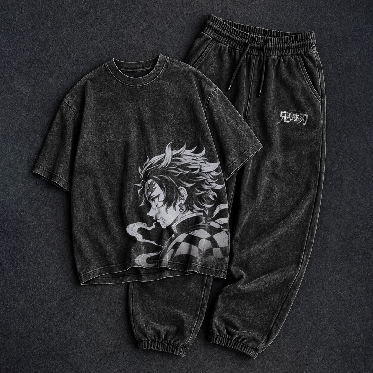 Demon Slayer Washed Black T-Shirt and Joggers Combo