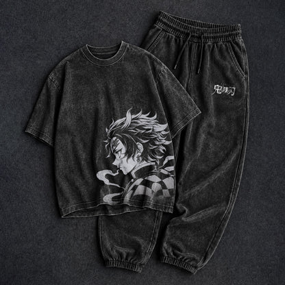 Demon Slayer Washed Black T-Shirt and Joggers Combo