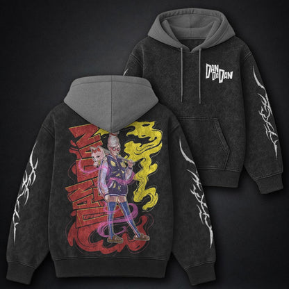 Dandadan Bold Black and Grey Washed Hoodie