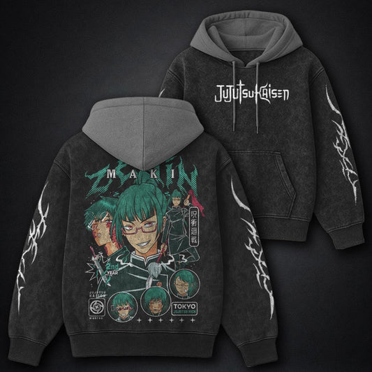 Jujutsu Kaisen Urban Black and Grey Washed Hoodie