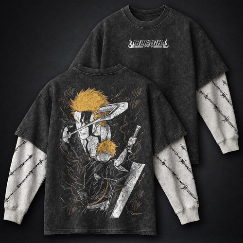 Bleach Oversized Washed Double Sleeves T-Shirt