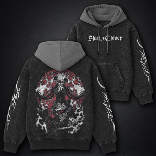 Black Clover Washed Black and Grey Washed Hoodie