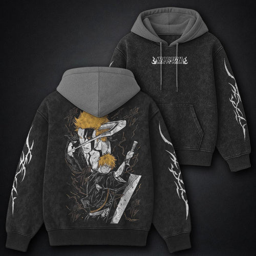 Bleach Vintage Black and Grey Washed Hoodie